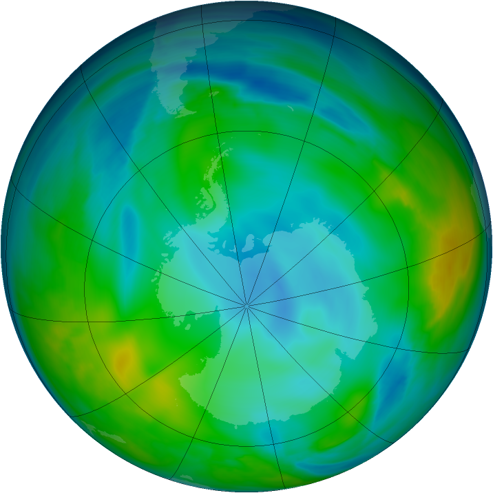 Antarctic ozone map for 09 June 2005